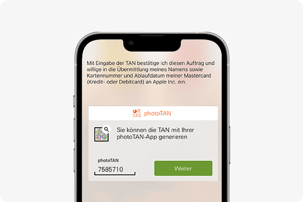 Apple Pay aktivieren - mit photoTAN bestätigen