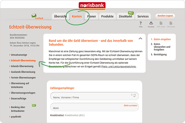 Sepa Echtzeitüberweisung norisbank