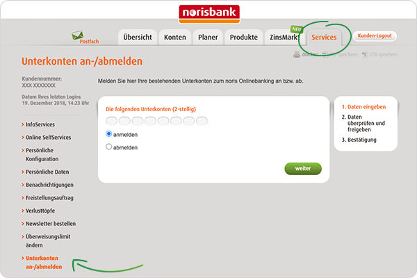 Unterkonto an- und abmelden norisbank